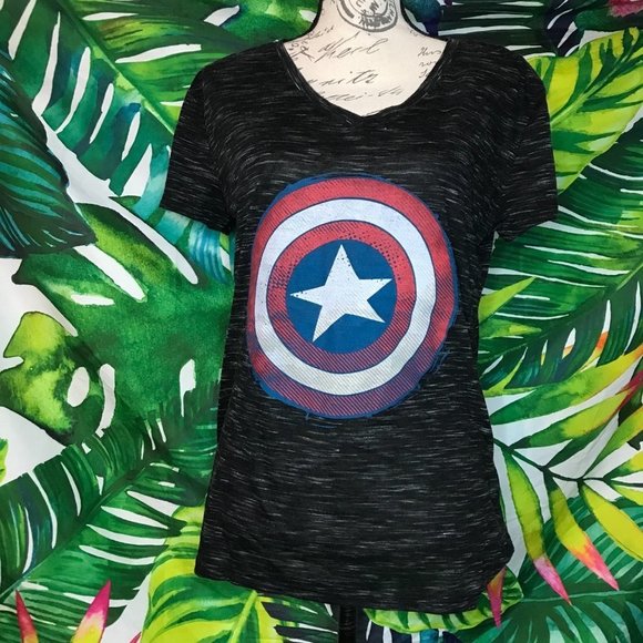 NWT Marvel Captain America XL Juniors Graphic Patriotic Summer Lightweight Tee - Picture 1 of 4